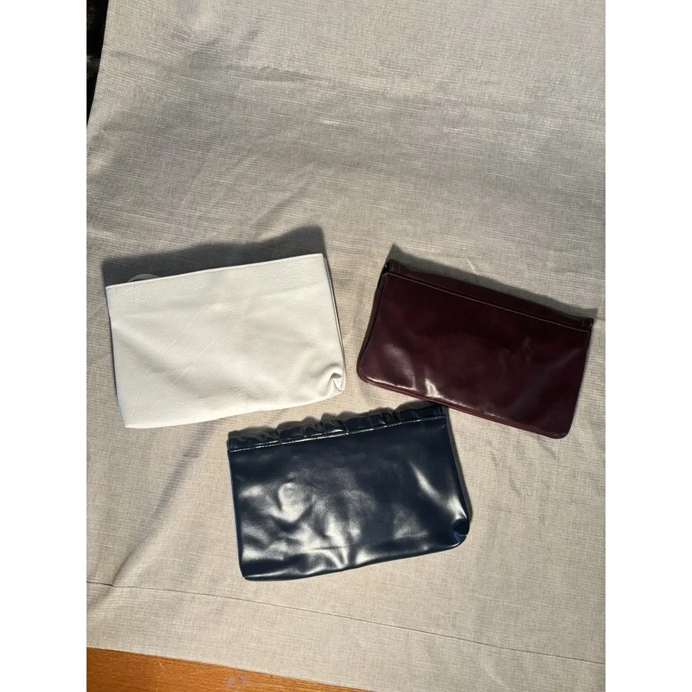 Lot of 3 Vintage Faux Leather Clutch Purses‎ Crossbody Bags Black White Burgundy